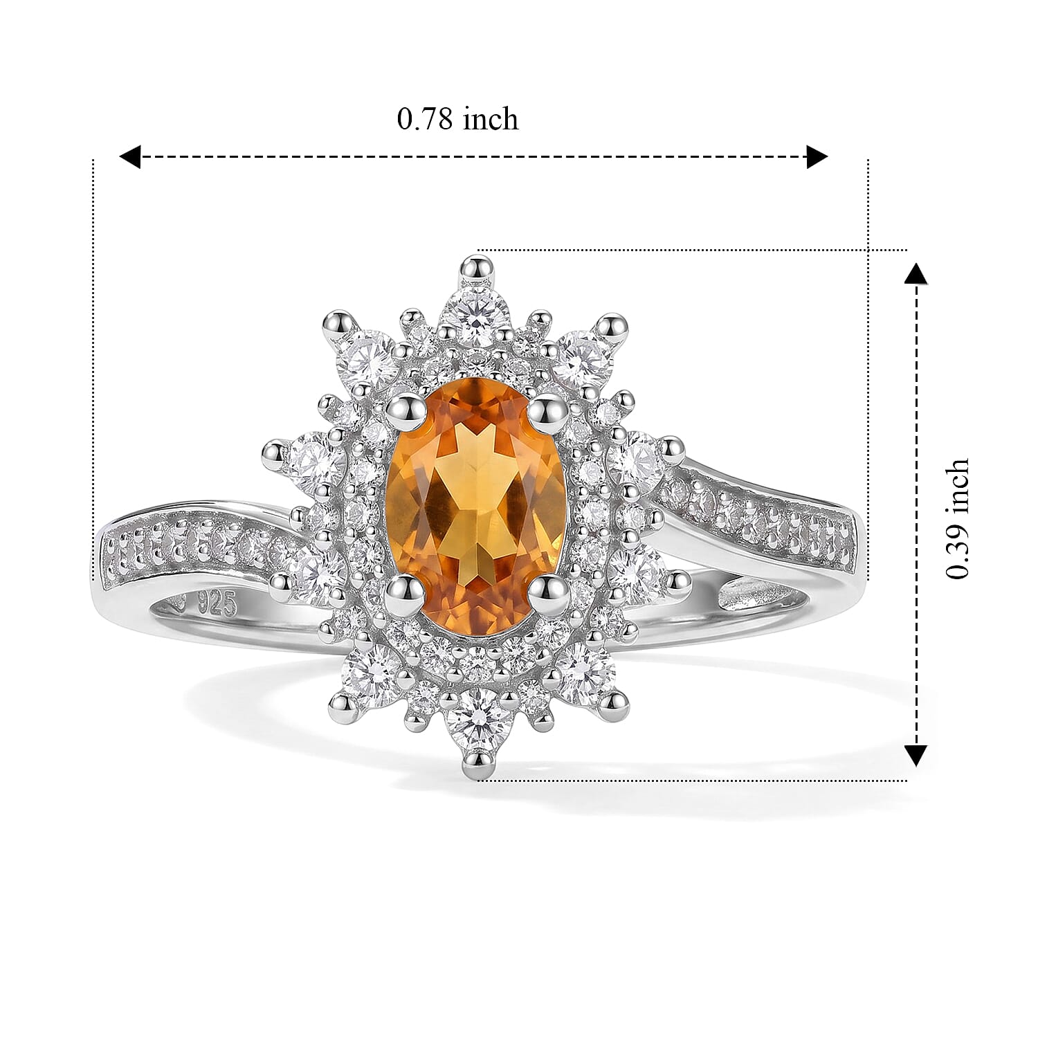 EverTrue Santa Ana Madeira Citrine and White Zircon 0.90 ctw Ring in Platinum Bond (Size 6.0)