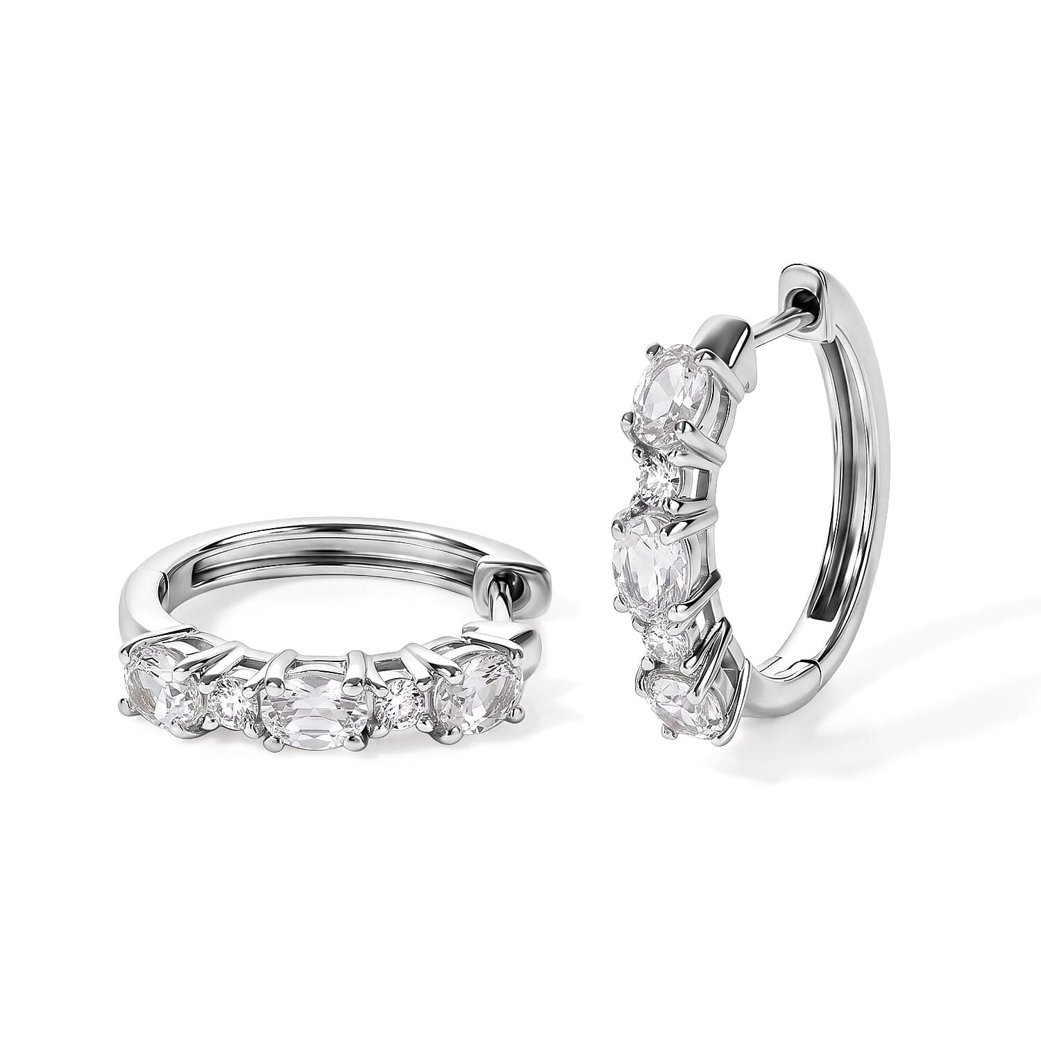 EverTrue Brazilian Petalite and Moissanite 1.20 ctw Half Hoop Earrings in Platinum Bond