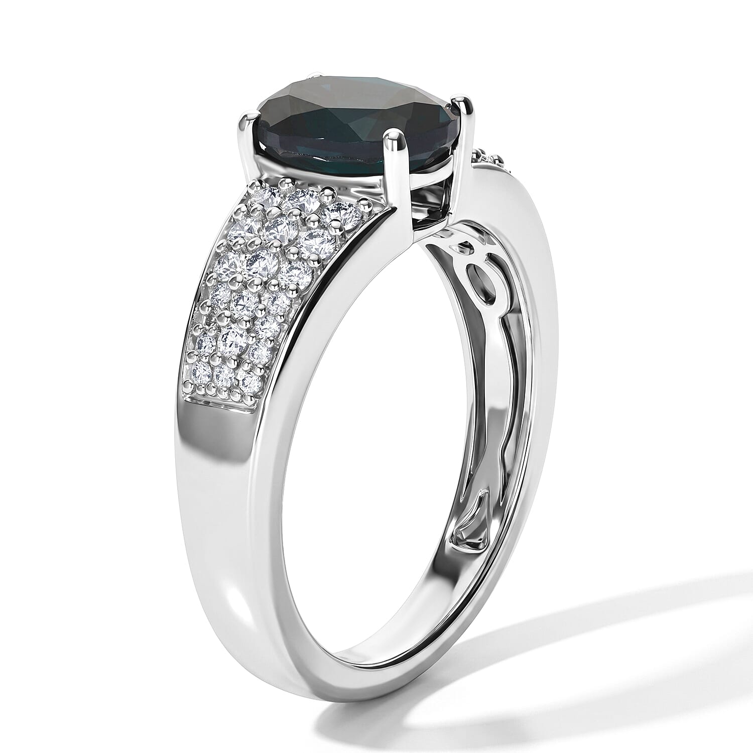 EverTrue Teal Grandidierite and White Zircon 1.75 ctw Ring in Platinum Bond (Size 8.0)