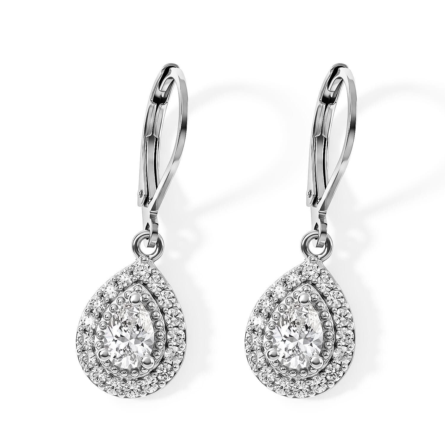 EverTrue Brazilian Petalite and White Zircon 1.35 ctw Lever Back Earrings in Platinum Bond