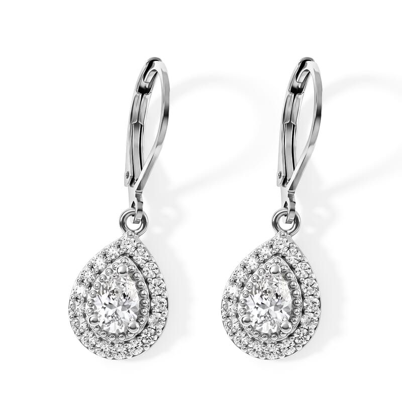 EverTrue Brazilian Petalite and White Zircon 1.35 ctw Lever Back Earrings in Platinum Bond
