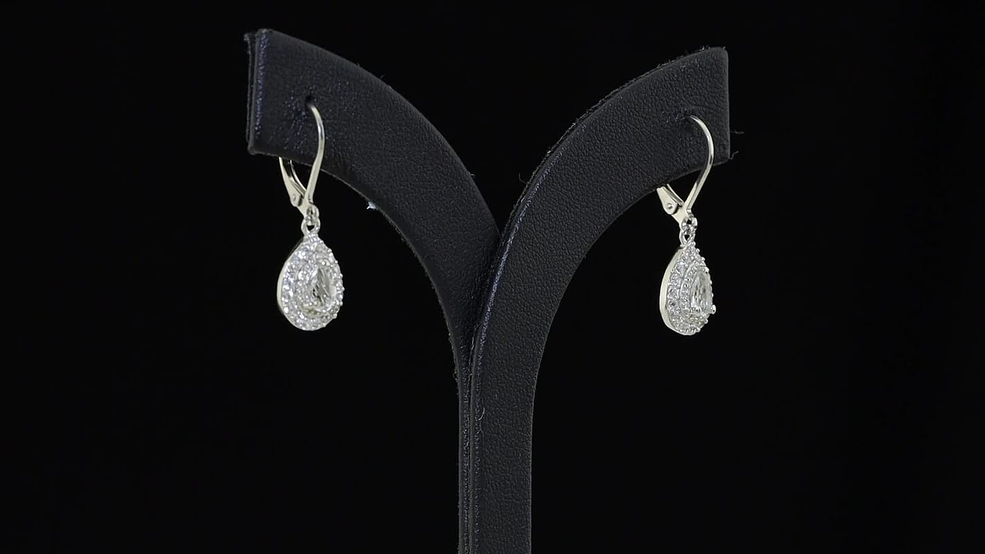 EverTrue Brazilian Petalite and White Zircon 1.35 ctw Lever Back Earrings in Platinum Bond