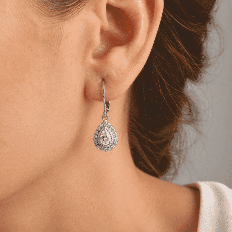 EverTrue Brazilian Petalite and White Zircon 1.35 ctw Lever Back Earrings in Platinum Bond