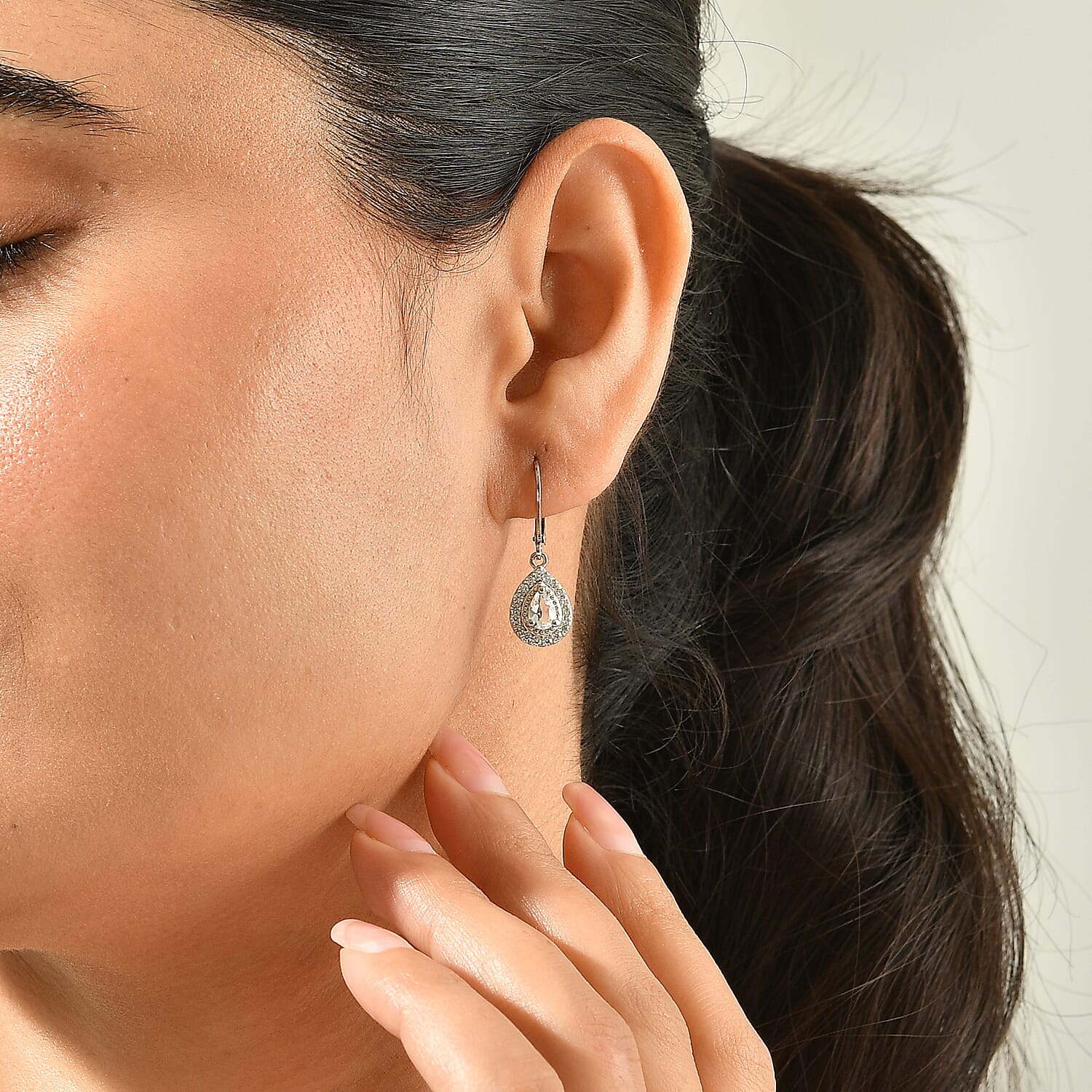 EverTrue Brazilian Petalite and White Zircon 1.35 ctw Lever Back Earrings in Platinum Bond
