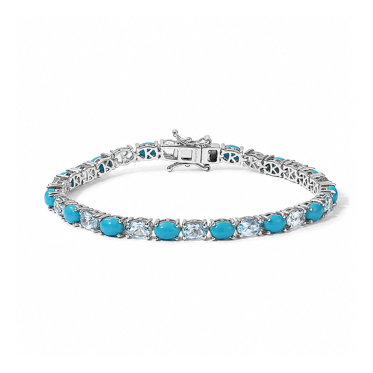 EverTrue Sky Blue Topaz and Egyptian Turquoise 14.40 ctw Bracelet in Platinum Bond (7.25 In)