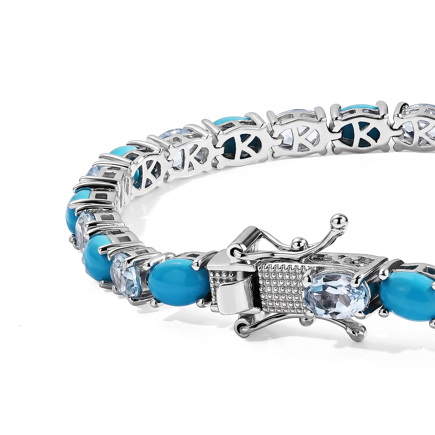 EverTrue Sky Blue Topaz and Egyptian Turquoise 14.40 ctw Bracelet in Platinum Bond (7.25 In)