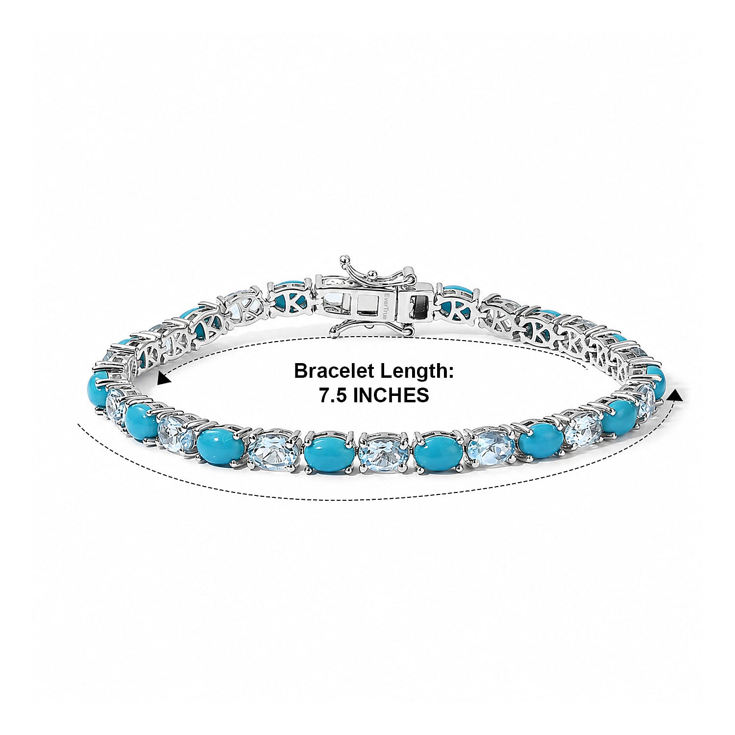 EverTrue Sky Blue Topaz and Egyptian Turquoise 14.40 ctw Bracelet in Platinum Bond (7.25 In)
