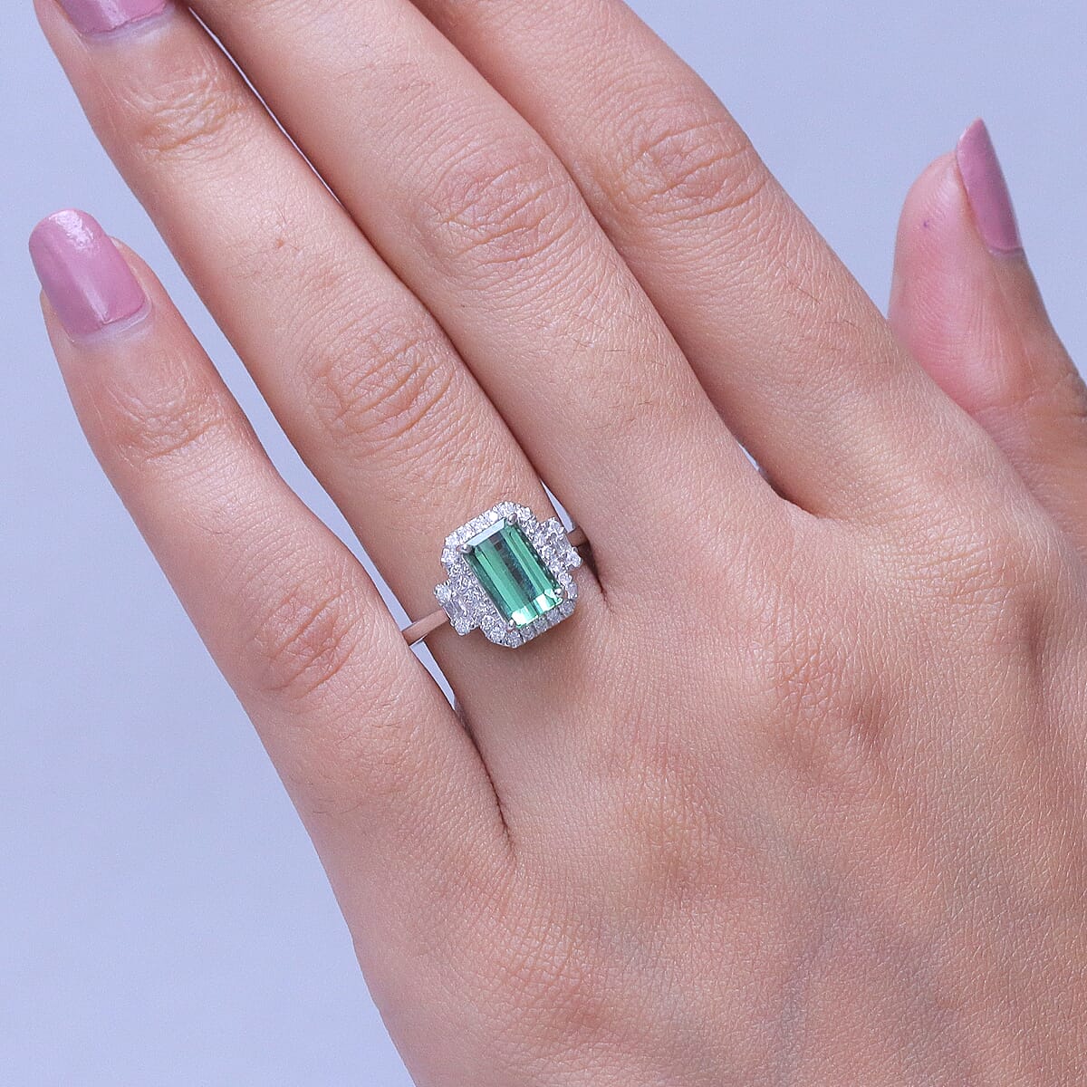 Certified & Appraised Luxoro AAA Arquiana Mint Tourmaline and Diamond I2 2.38 ctw Ring in 10K White Gold image number 2