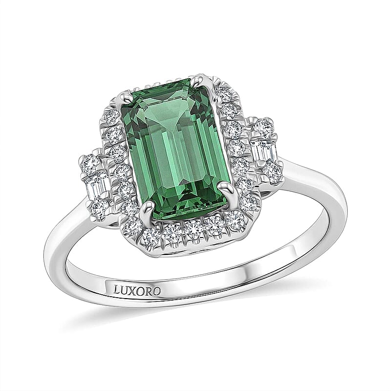 Certified & Appraised Luxoro AAA Arquiana Mint Tourmaline and Diamond I2 2.38 ctw Ring in 10K White Gold