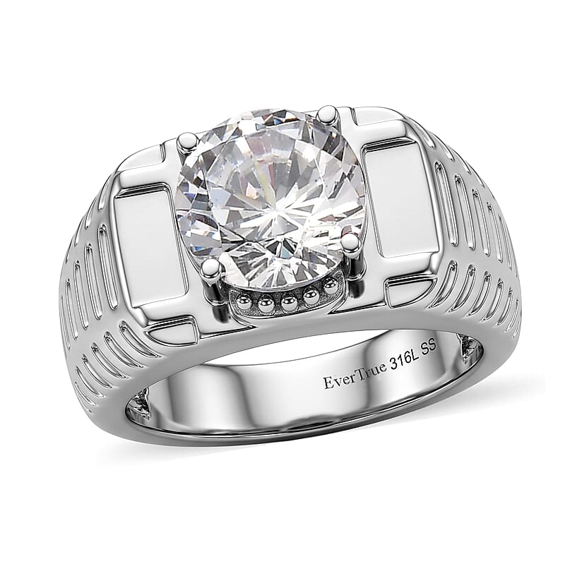 EverTrue Simulated Diamond Men's Ring in Stainless Steel (Size 9.0)