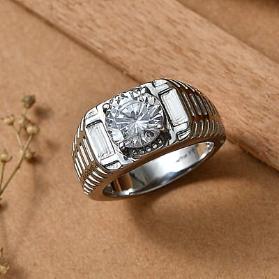 EverTrue Simulated Diamond Men's Ring in Stainless Steel (Size 9.0)