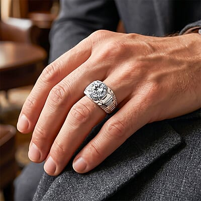 EverTrue Simulated Diamond Men's Ring in Stainless Steel (Size 9.0)