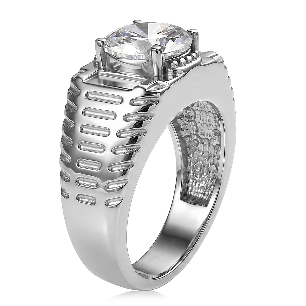 EverTrue Simulated Diamond Men's Ring in Stainless Steel (Size 9.0)