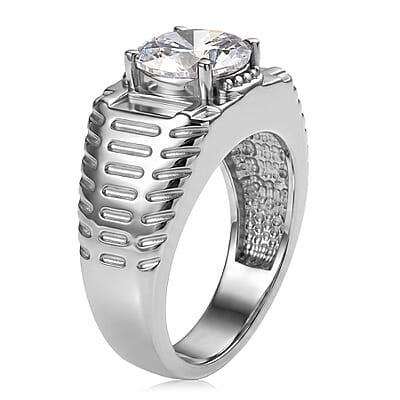 EverTrue Simulated Diamond Men's Ring in Stainless Steel (Size 9.0)