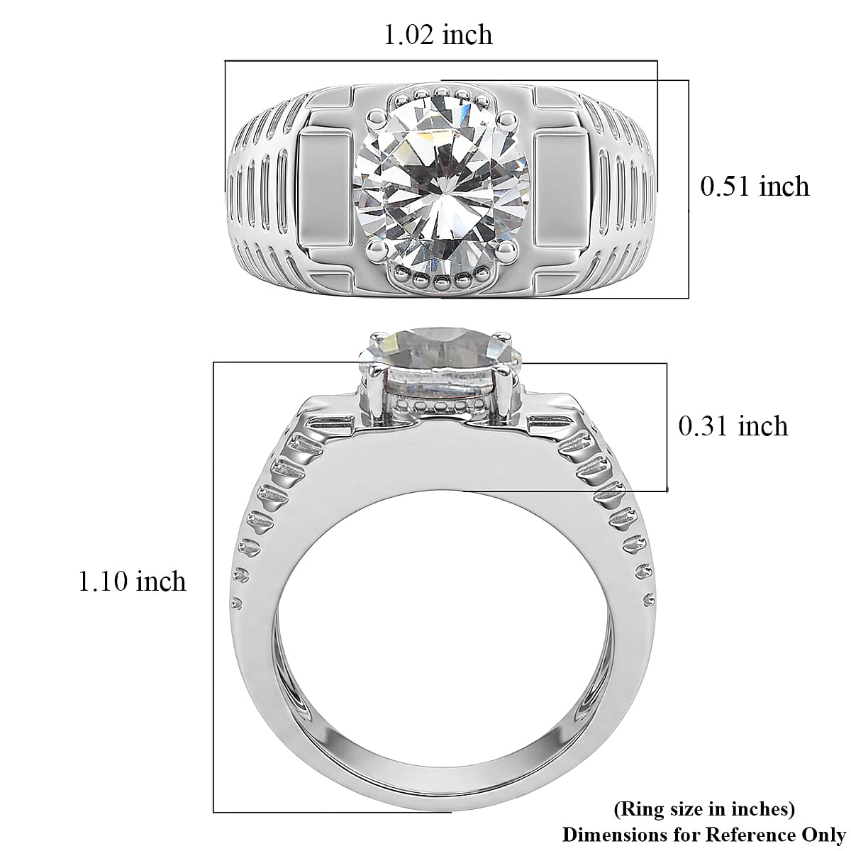 EverTrue Simulated Diamond Men's Ring in Stainless Steel (Size 9.0)