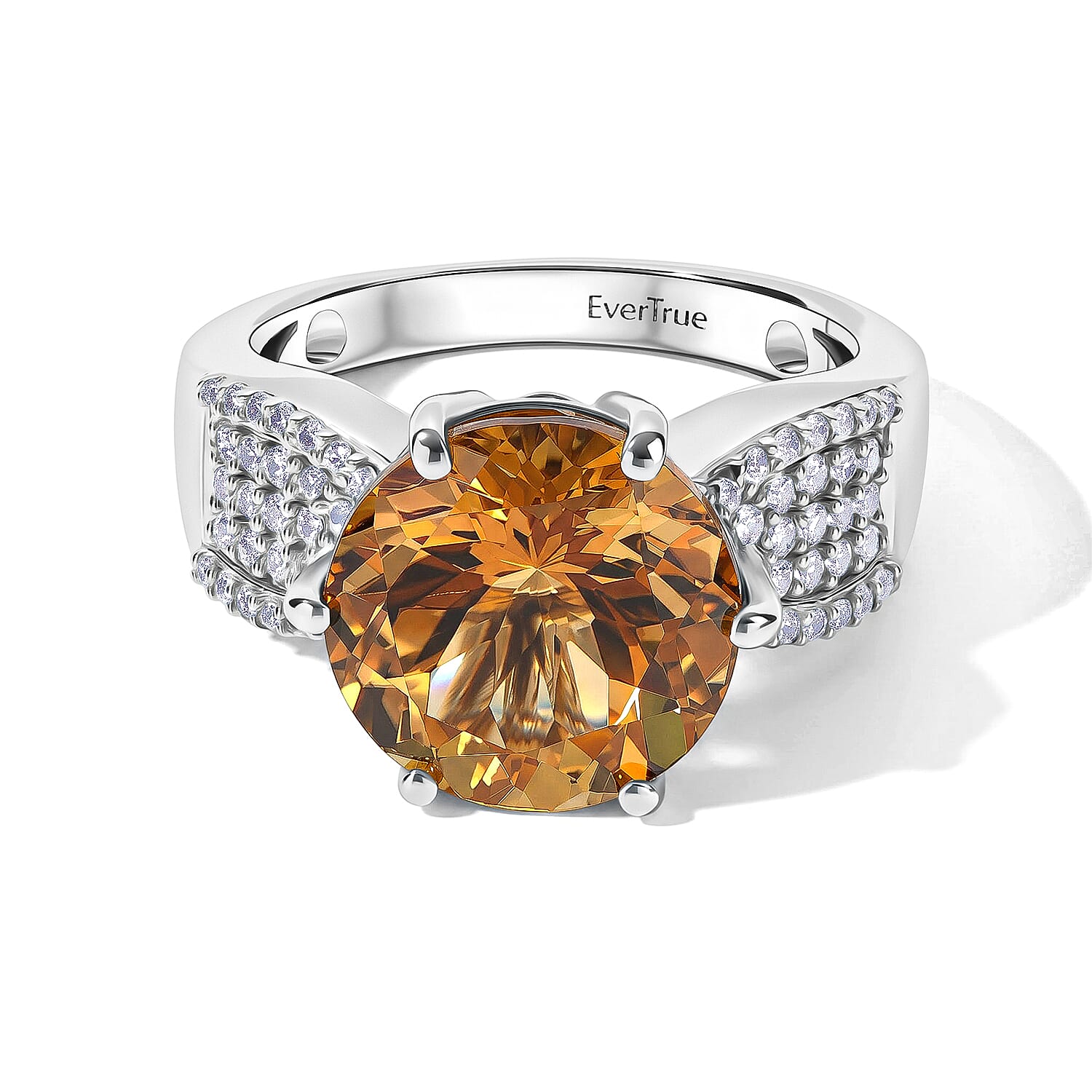 EverTrue Brazilian Citrine and White Zircon 5.60 ctw Ring in Platinum Bond (Size 6.0)