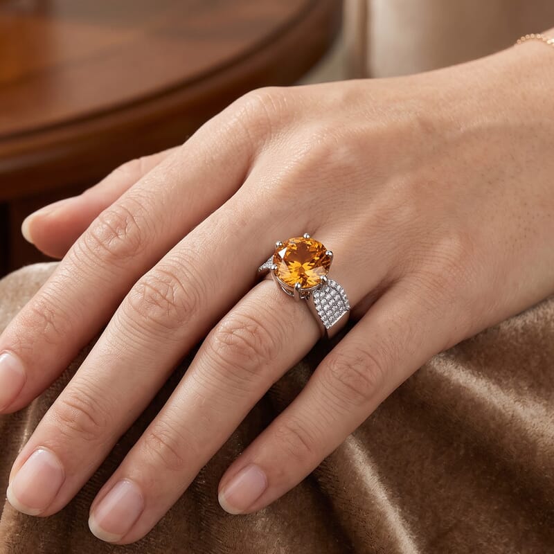 EverTrue Brazilian Citrine and White Zircon 5.60 ctw Ring in Platinum Bond (Size 6.0)