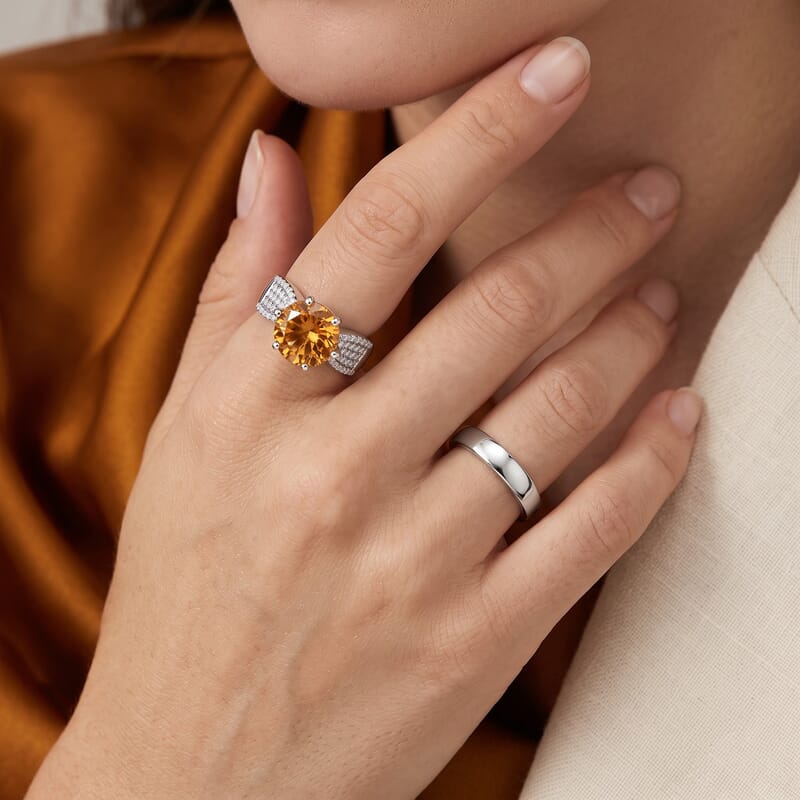EverTrue Brazilian Citrine and White Zircon 5.60 ctw Ring in Platinum Bond (Size 6.0)