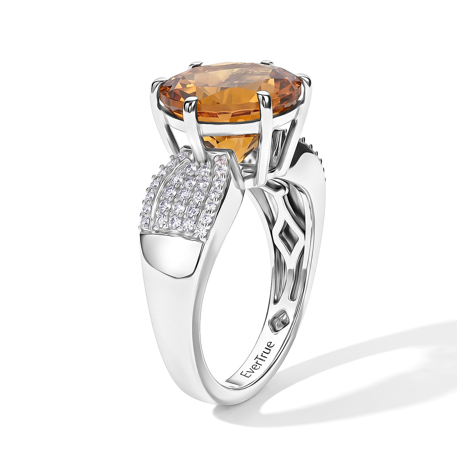 EverTrue Brazilian Citrine and White Zircon 5.60 ctw Ring in Platinum Bond (Size 6.0)
