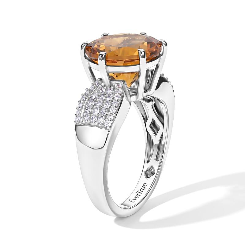 EverTrue Brazilian Citrine and White Zircon 5.60 ctw Ring in Platinum Bond (Size 6.0)