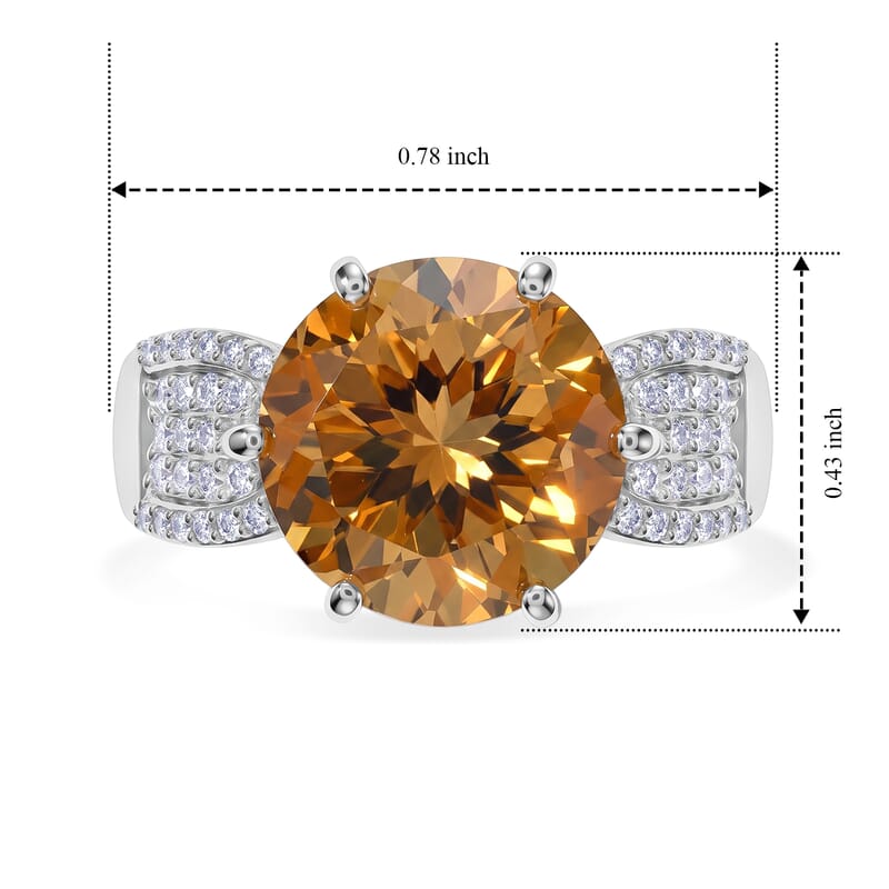 EverTrue Brazilian Citrine and White Zircon 5.60 ctw Ring in Platinum Bond (Size 6.0)