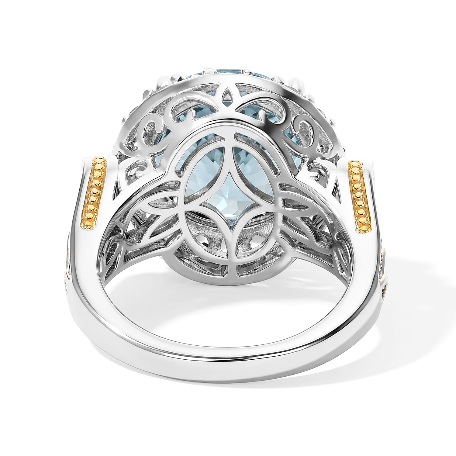 EverTrue Teal Fluorite and White Zircon 8.60 ctw Solitaire Ring in 18K YG Plated and Platinum Bond (Size 6.0)