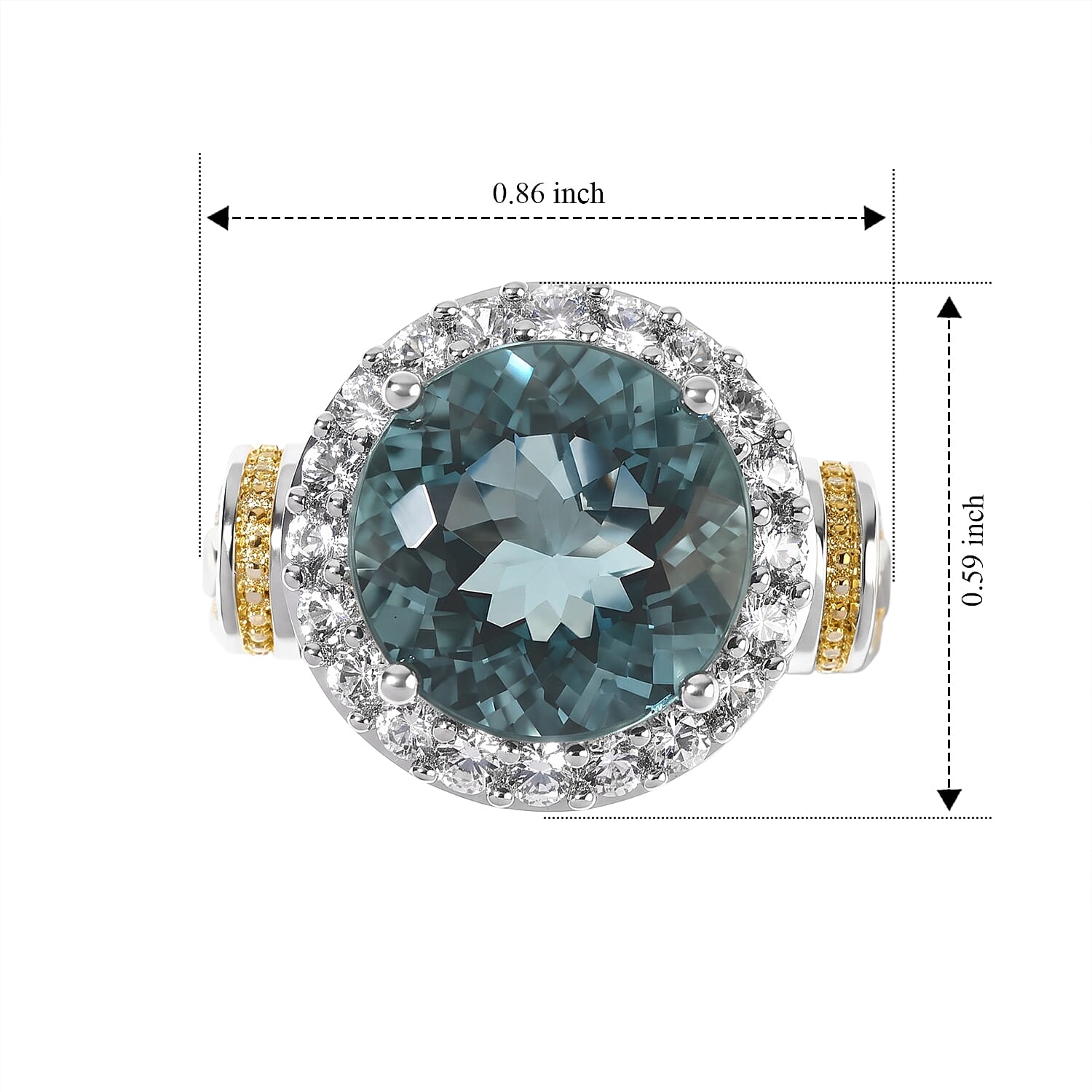 EverTrue Teal Fluorite and White Zircon 8.60 ctw Solitaire Ring in 18K YG Plated and Platinum Bond (Size 6.0)