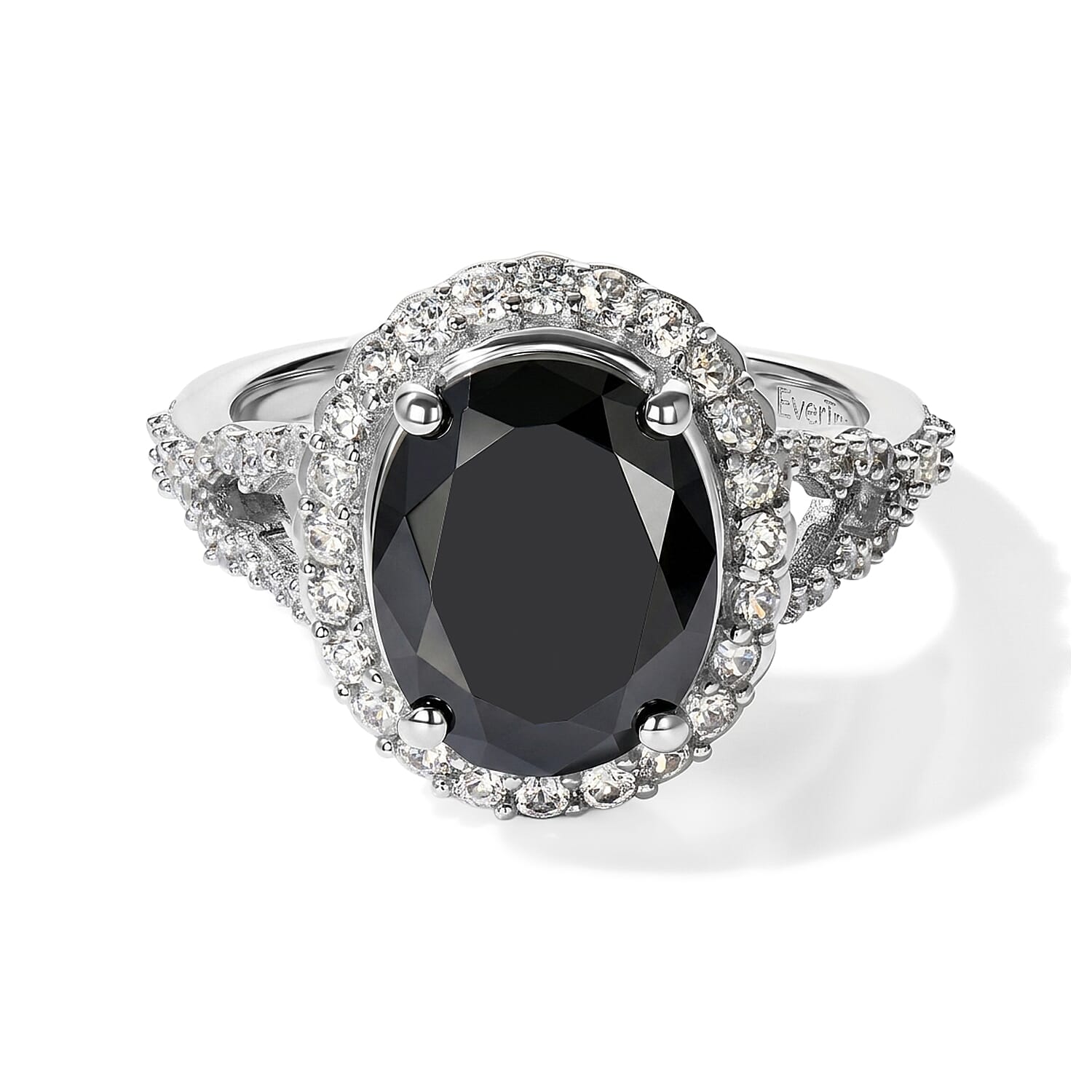 EverTrue California Black Jade and White Zircon 4.60 ctw Ring in Platinum Bond (Size 6.0)