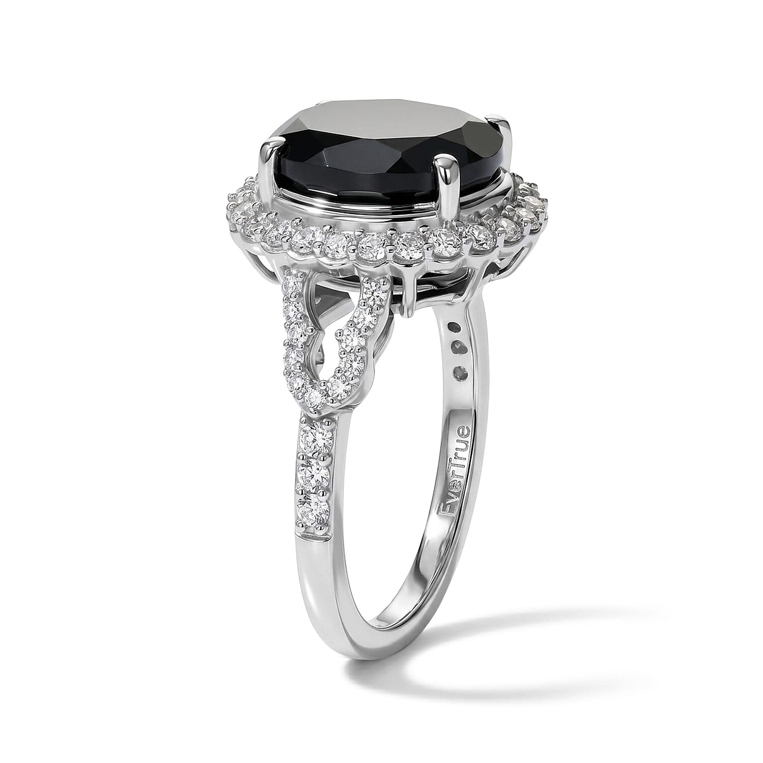EverTrue California Black Jade and White Zircon 4.60 ctw Ring in Platinum Bond (Size 6.0)