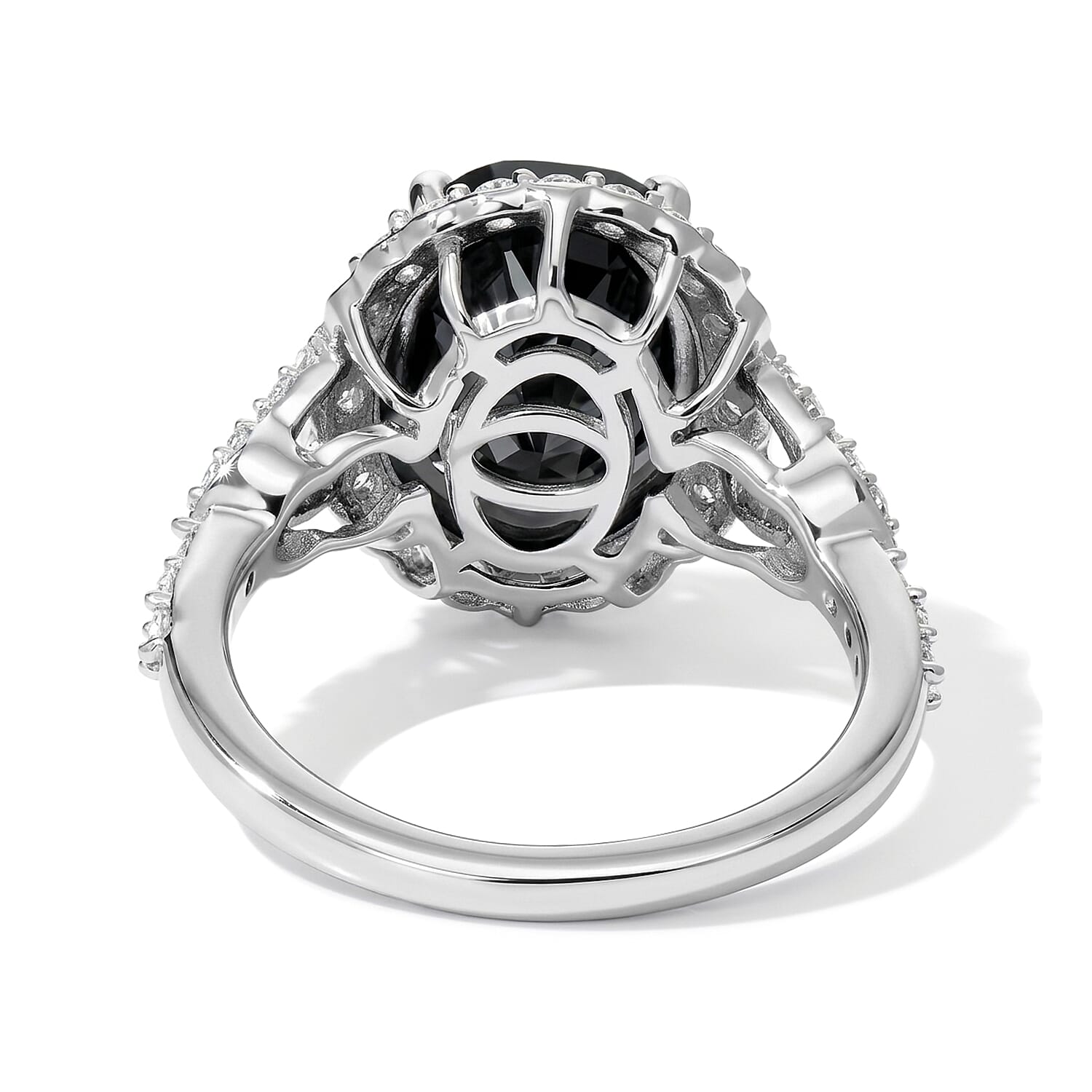 EverTrue California Black Jade and White Zircon 4.60 ctw Ring in Platinum Bond (Size 6.0)