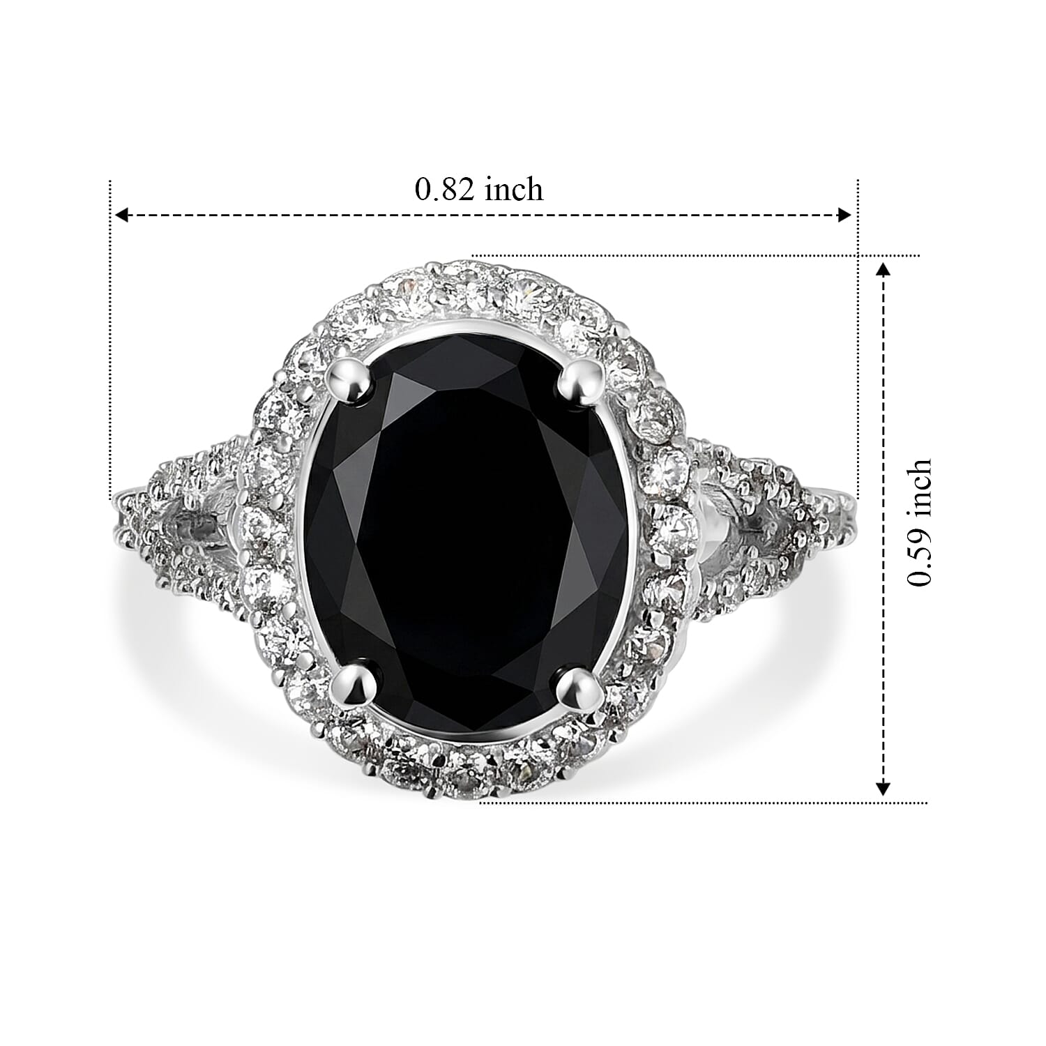 EverTrue California Black Jade and White Zircon 4.60 ctw Ring in Platinum Bond (Size 6.0)