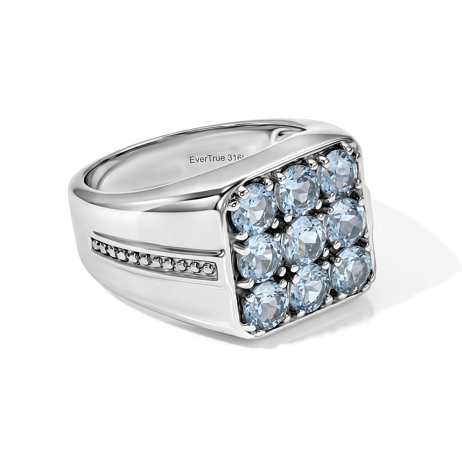 EverTrue Sky Blue Topaz 3.40 ctw Men's Ring in Stainless Steel (Size 9.0)