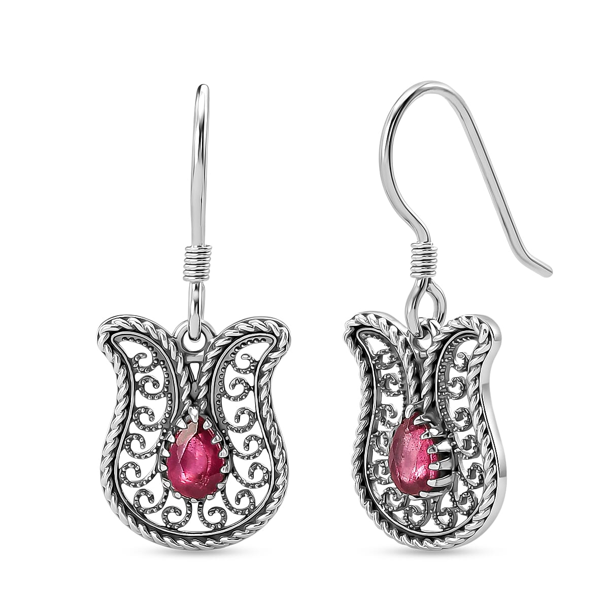 D'Joy Passport to Turkey Artisan Crafted Premium Niassa Ruby (FF) 1.00 ctw Earrings in Sterling Silver
