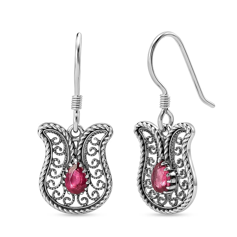 D'Joy Passport to Turkey Artisan Crafted Premium Niassa Ruby (FF) 1.00 ctw Earrings in Sterling Silver