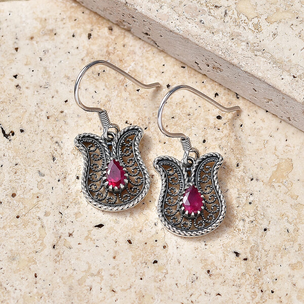 D'Joy Passport to Turkey Artisan Crafted Premium Niassa Ruby (FF) 1.00 ctw Earrings in Sterling Silver image number 1