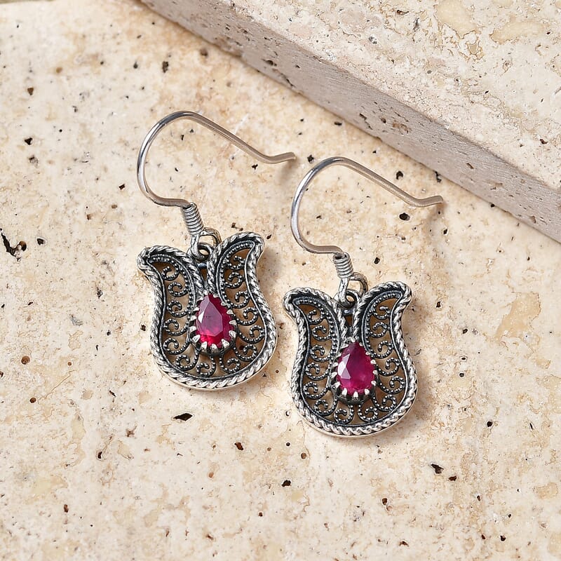 D'Joy Passport to Turkey Artisan Crafted Premium Niassa Ruby (FF) 1.00 ctw Earrings in Sterling Silver