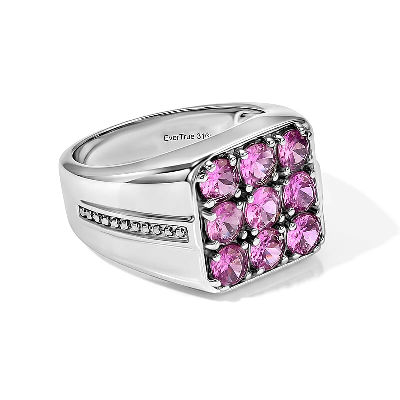 EverTrue Lab Created Pink Sapphire 2.75 ctw Ring in Stainless Steel (Size 9.0)