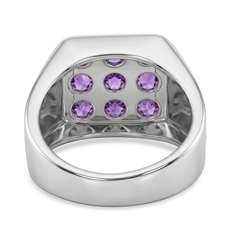 EverTrue African Amethyst 2.10 ctw Men's Ring in Stainless Steel (Size 11.0)