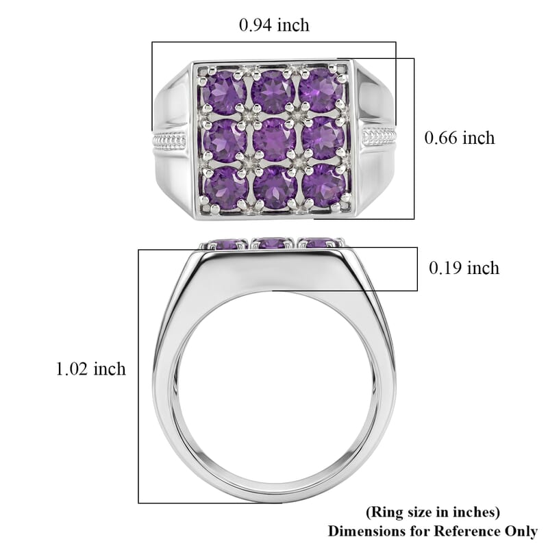EverTrue African Amethyst 2.10 ctw Men's Ring in Stainless Steel (Size 11.0)