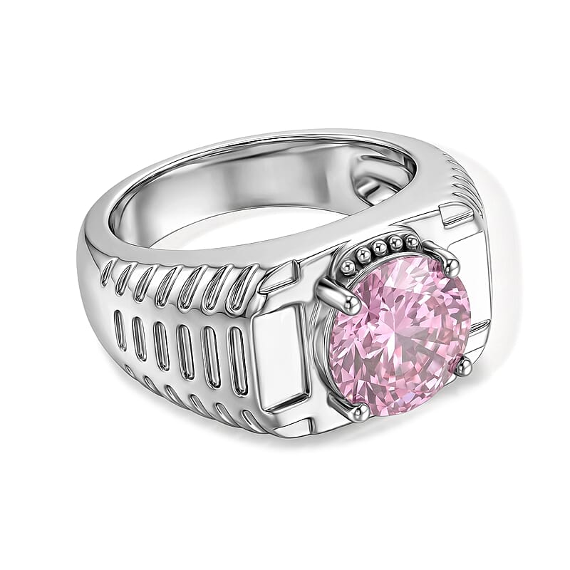 EverTrue Simulated Pink Diamond 4.75 ctw Men's Ring in Stainless Steel (Size 9)