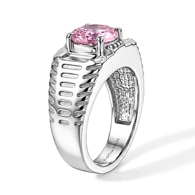 EverTrue Simulated Pink Diamond 4.75 ctw Men's Ring in Stainless Steel (Size 9)