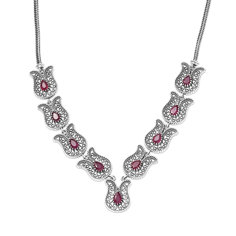D'Joy Passport to Turkey Artisan Crafted Niassa Ruby (FF) 5.65 ctw Necklace in Sterling Silver 18-20 Inches