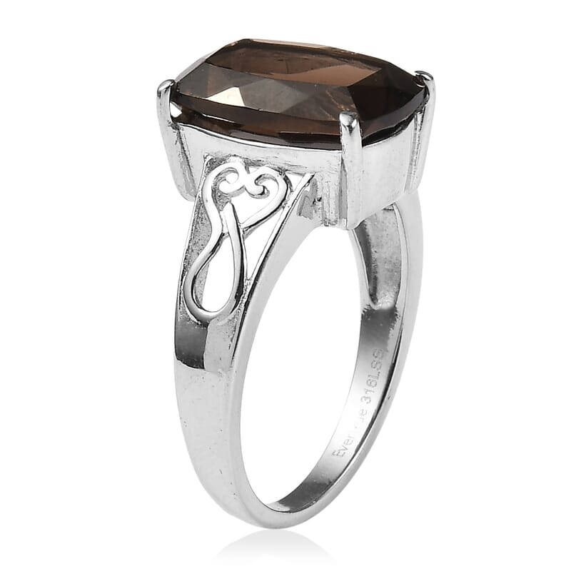 EverTrue Smoky Quartz (Triplet) 6.40 ctw Ring in Stainless Steel (Size 6.0)