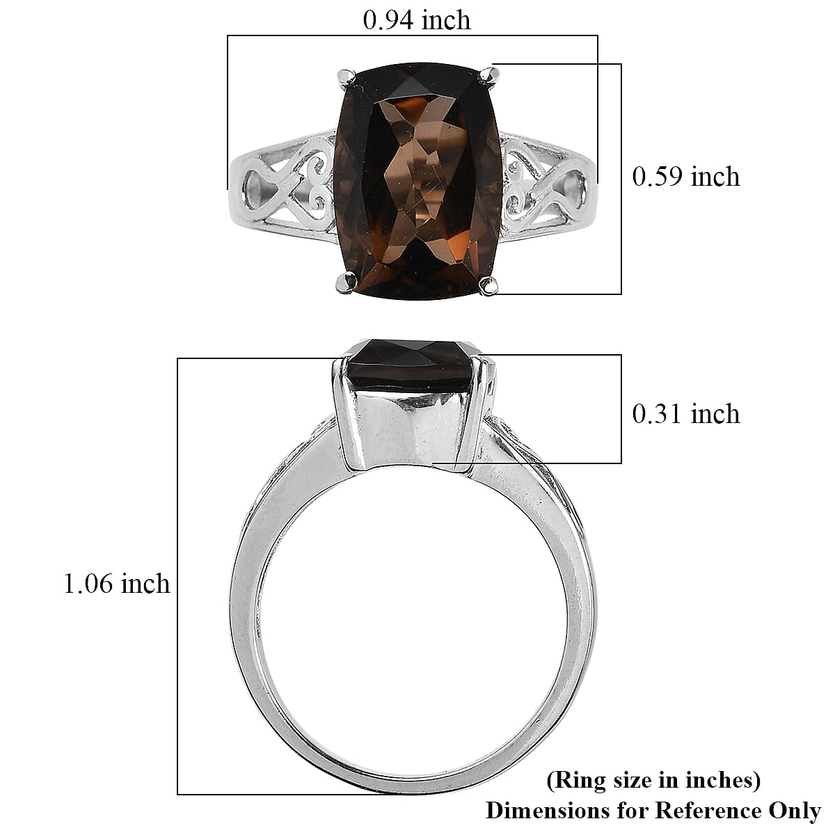 EverTrue Smoky Quartz (Triplet) 6.40 ctw Ring in Stainless Steel (Size 6.0)