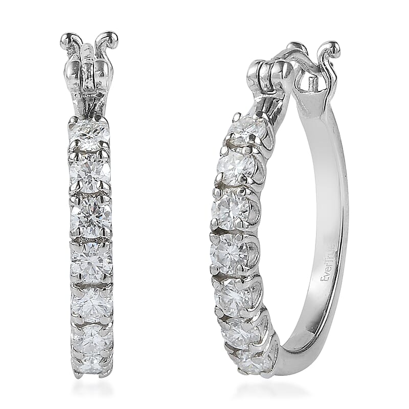 EverTrue Moissanite 1.40 ctw Starlit Line Hoops Earrings in Stainless Steel