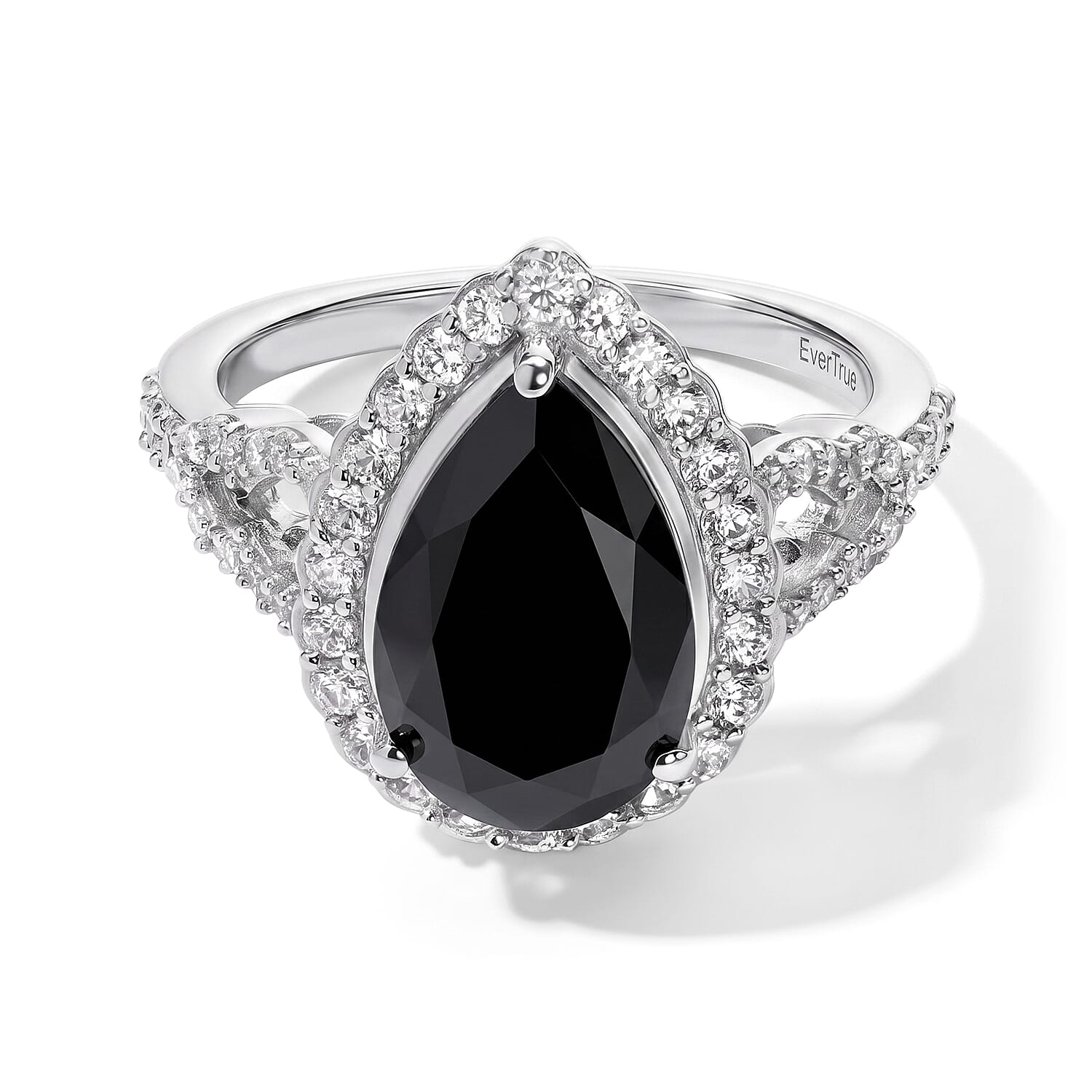 EverTrue California Black Jade and White Zircon 4.00 ctw Ring in Platinum Bond (Size 6.0)