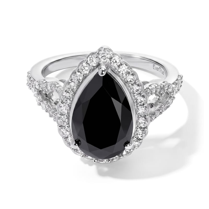 EverTrue California Black Jade and White Zircon 4.00 ctw Ring in Platinum Bond (Size 6.0)