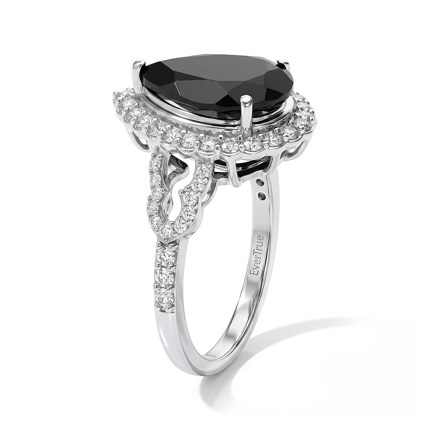 EverTrue California Black Jade and White Zircon 4.00 ctw Ring in Platinum Bond (Size 6.0)