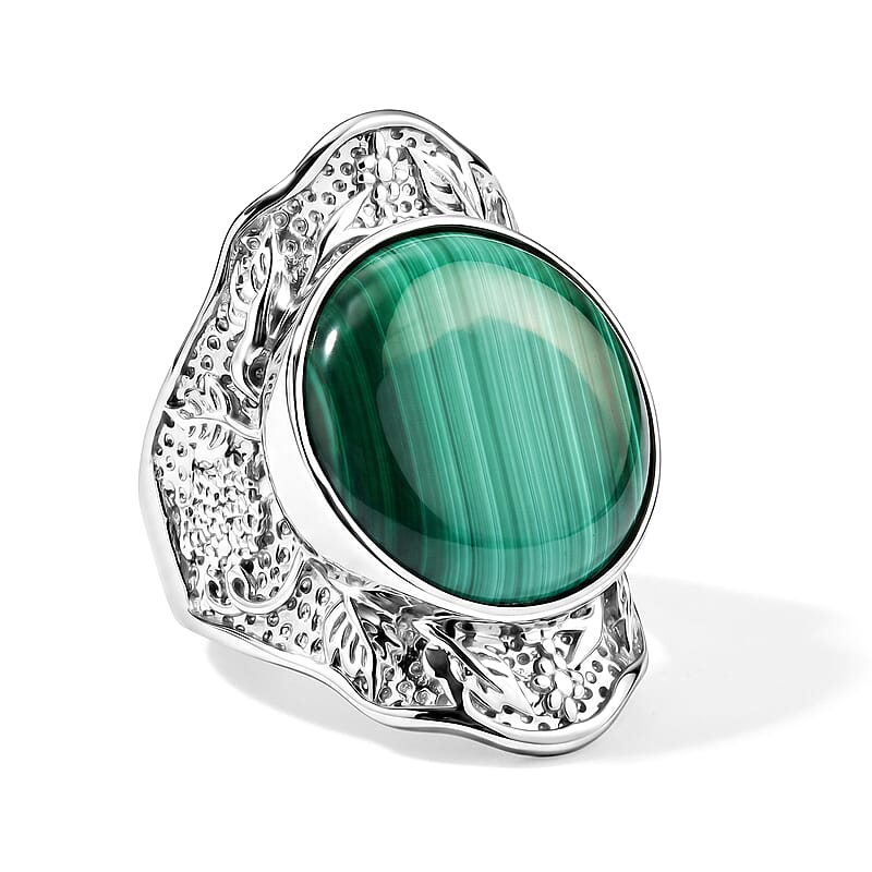EverTrue African Malachite 26.70 ctw Solitaire Ring in Stainless Steel (Size 7.0)