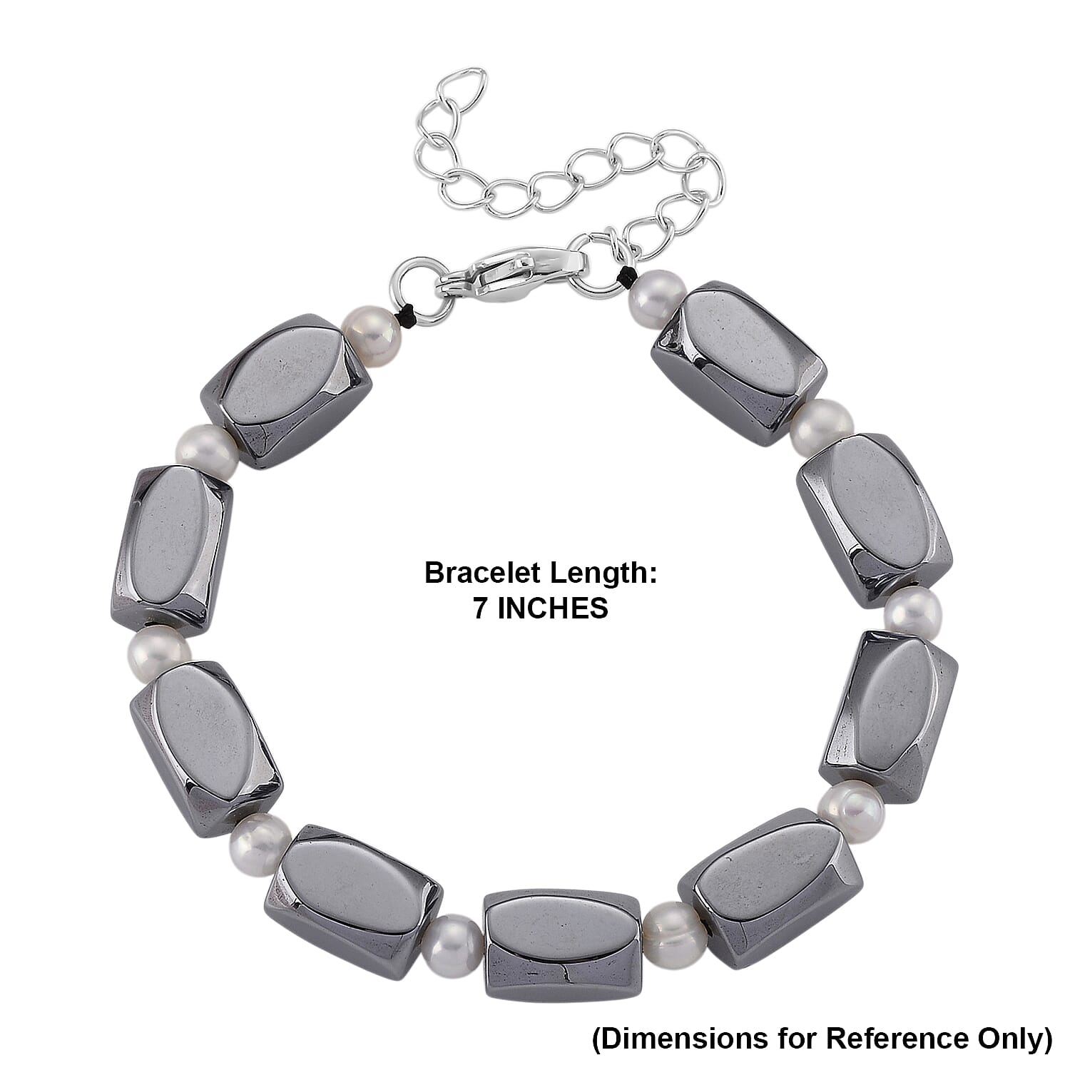 Terahertz and White Freshwater Pearl 80.00 ctw Beaded Bracelet in Stainless Steel